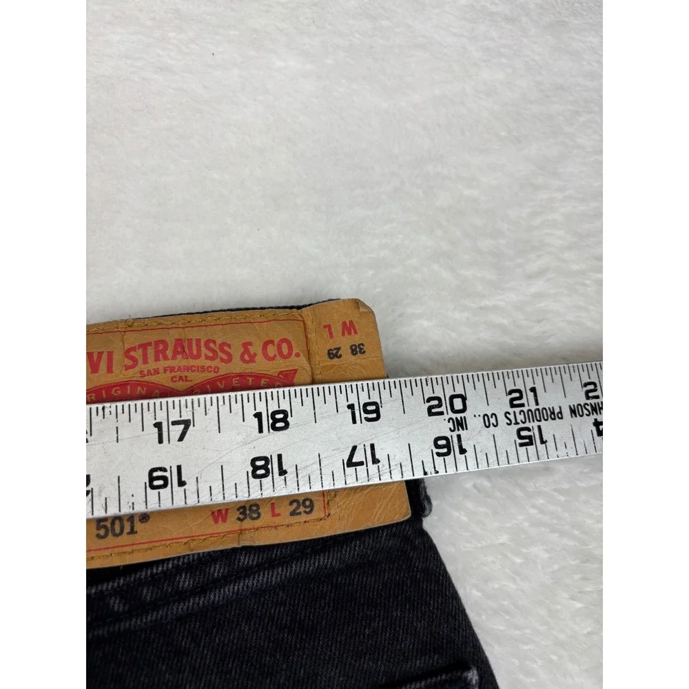Levis 501 Mens 38x29 Jeans Fuzzy Black Washed Denim Grungy Fade